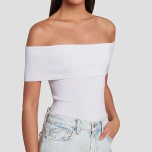 7 for all Mankind Sz XS Top Ribbed Off-Shoulder White Boho Minimalist Coquette
